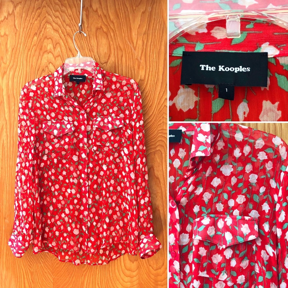 The Kooples Rosa floral print sheer button down shirt top, XS